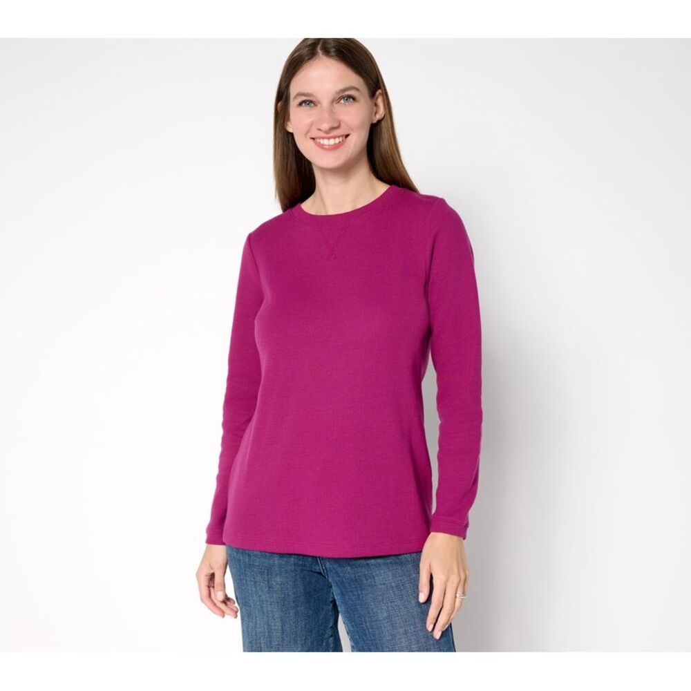 Denim & Co. Women's Top Plus Sz 3X Essentials Waffle Knit Long-Sleeve Red